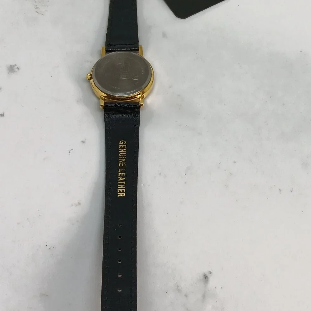 Newfoundland Dog 33mm Women's Gold Tone Black Leather Band Watch NWT